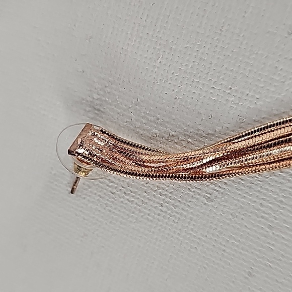 Guess Rose Gold Fringe Dangling Drop Statement Earrings - Picture 4 of 9